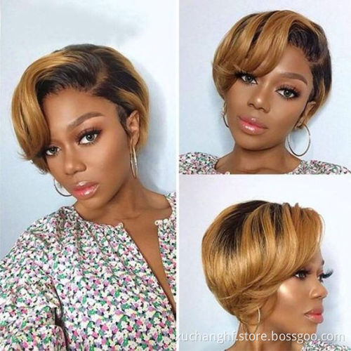 1B/30 8 Inches Ombre Short Curly Brazilian Raw Indian Wholesale Hd Cheap13x6 10 a Virgin Human Hair Lace Front Pixie Cut Wig